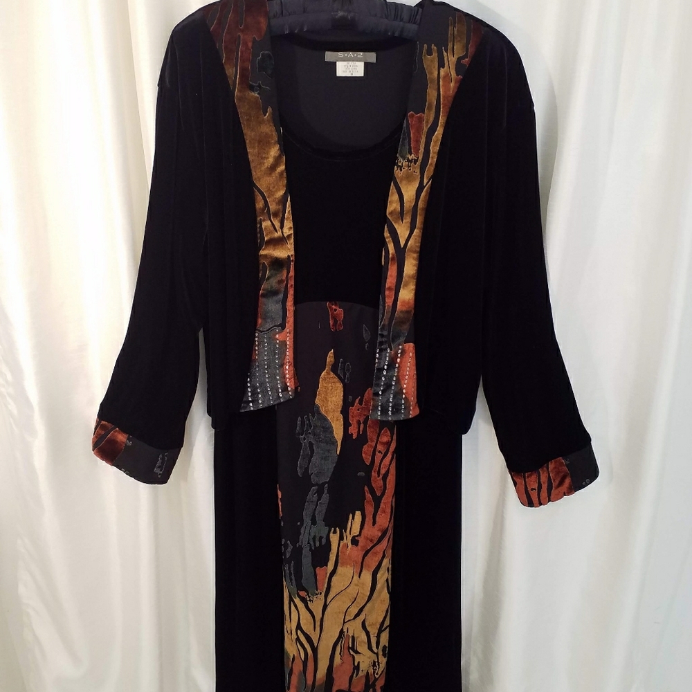 NEW VINTAGE S&A BLK VELVET DRS & JACKET SILK sz10